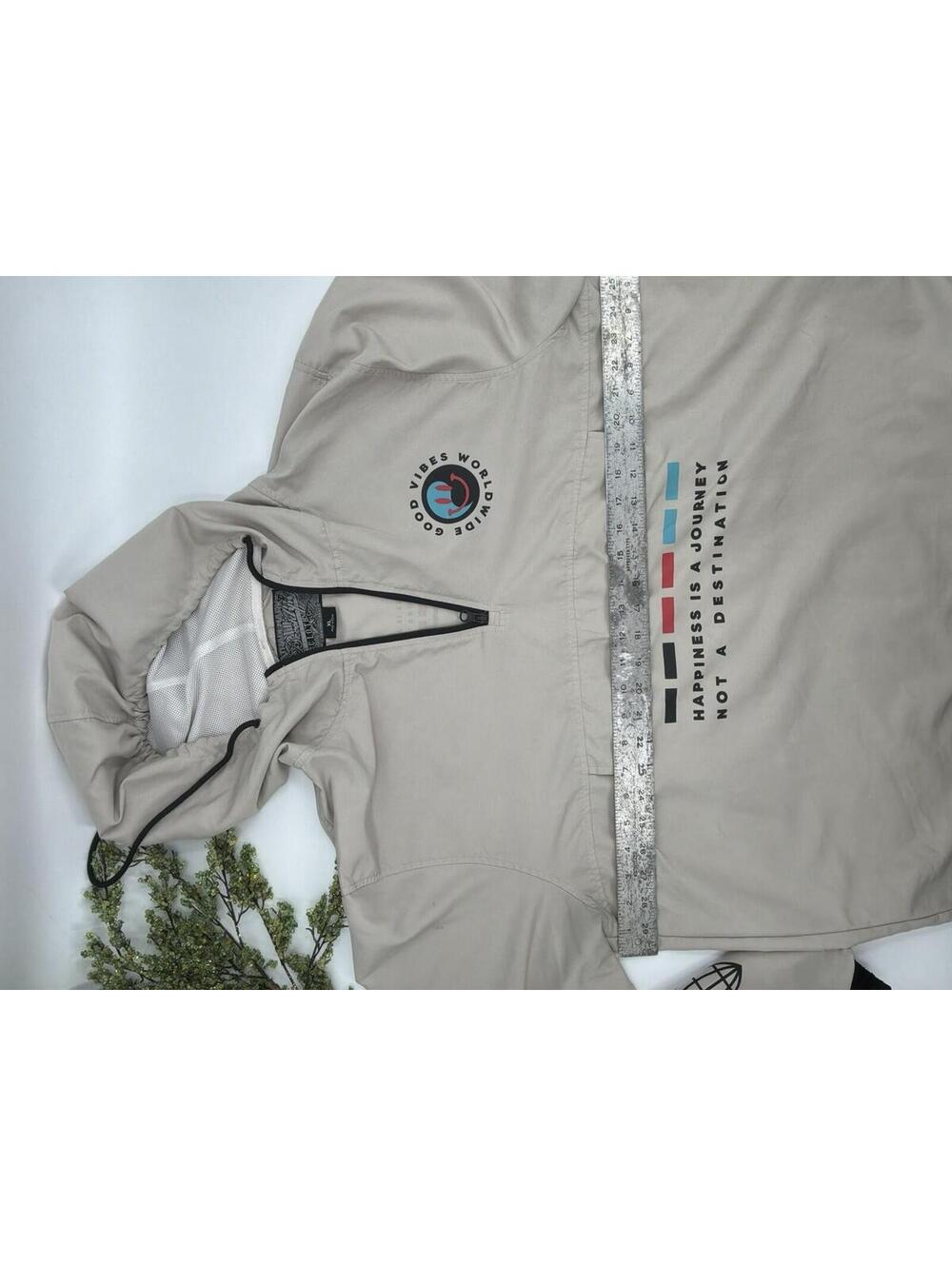 Brooklyn Cloth Tan Hooded Happiness Journey Quote Windbreaker Mens Size Xl - Picture 6 of 8